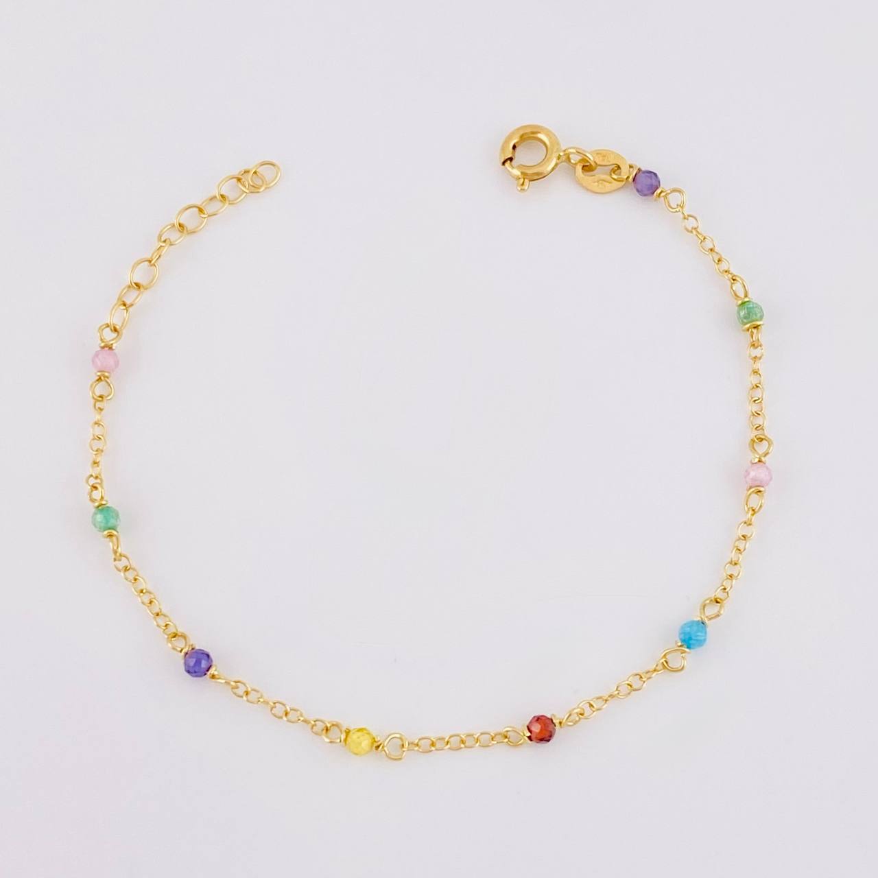 Bracelet Adjustable Classic Link Rainbow Sparkles 1g / 5 3/4 in - 5 in / 1.2mm 18K Yellow Gold