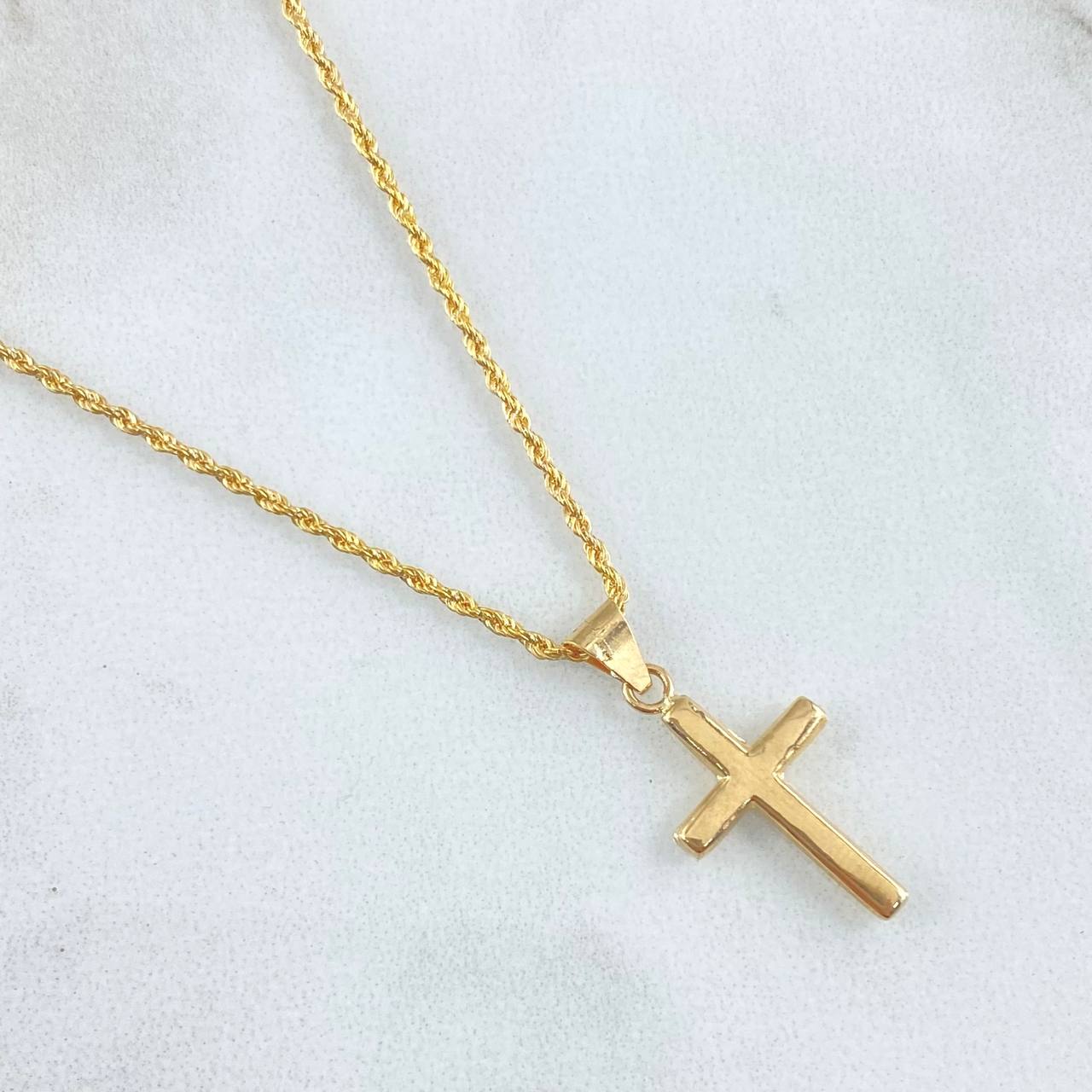 Set Cadena Lazo 1.15gr / 60cm / 1.2mm + Dije Crúz Lisa 0.5gr / 2.3cm / 1.65gr Oro Amarillo 18K (Oferta) ©