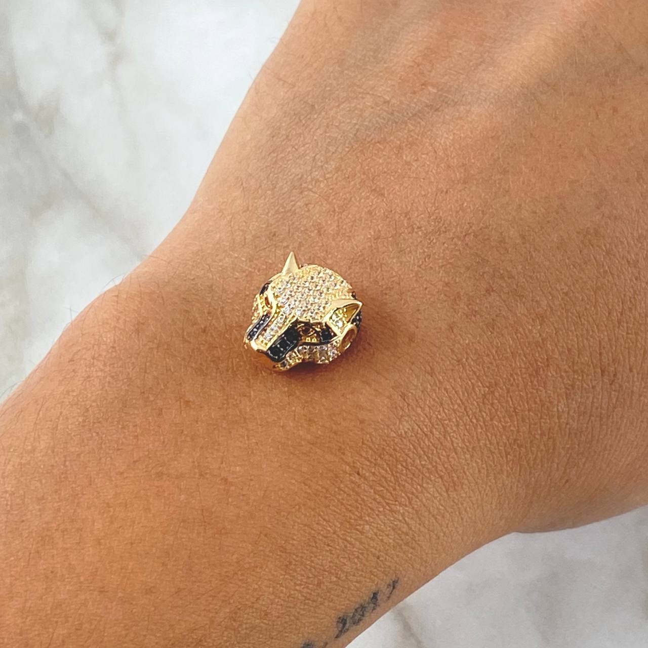 Charm Pantera 3gr / 1.3cm / White Black Orange Zircons 18K Yellow Gold *