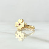Anillo Trebol Liso 2.1gr / T7 / Circon Fucsia Oro Amarillo 18K