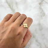 Anillo Trebol Liso 2.1gr / T7 / Circon Fucsia Oro Amarillo 18K