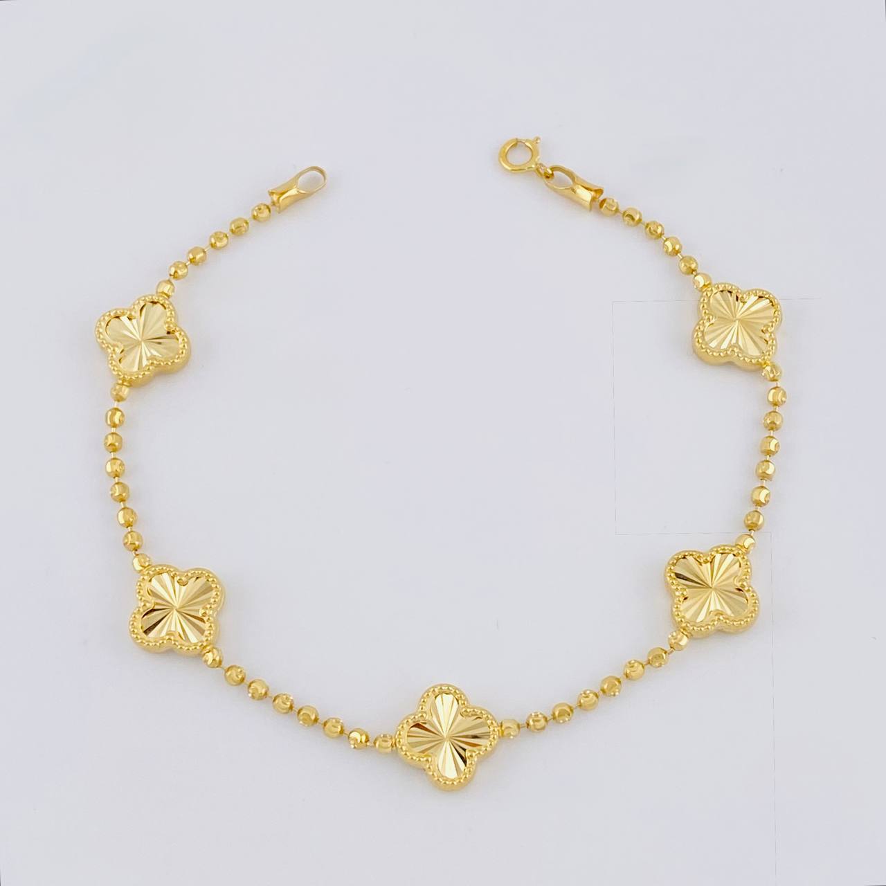Pulso Militar Trebol Diamantado 4.95g / 7 1/4 in / 1.9mm Oro Amarillo 18K