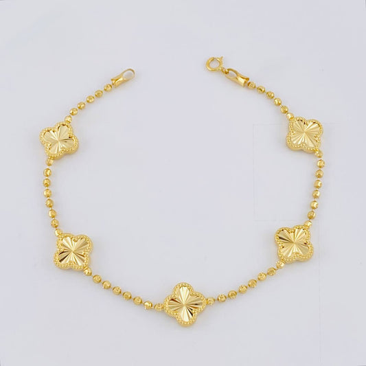Pulso Militar Trebol Diamantado 4.95g / 7 1/4 in / 1.9mm Oro Amarillo 18K