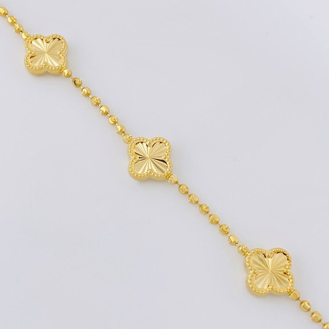 Pulso Militar Trebol Diamantado 4.95g / 7 1/4 in / 1.9mm Oro Amarillo 18K