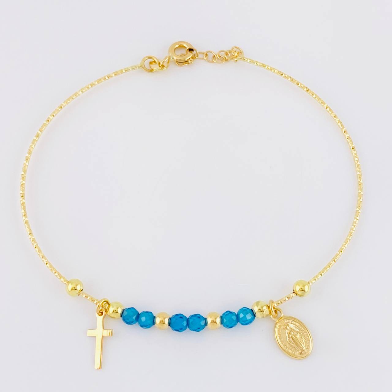 Pulso Aro Diamantado Virgen Milagrosa 3.35g / 7 in / 0.9mm Oro Amarillo 18K