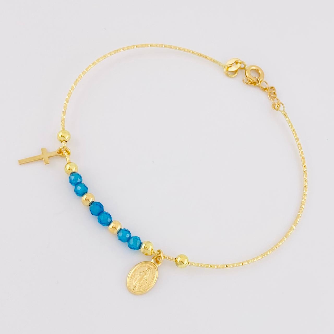 Pulso Aro Diamantado Virgen Milagrosa 3.35g / 7 1/4 in / 0.9mm Oro Amarillo 18K