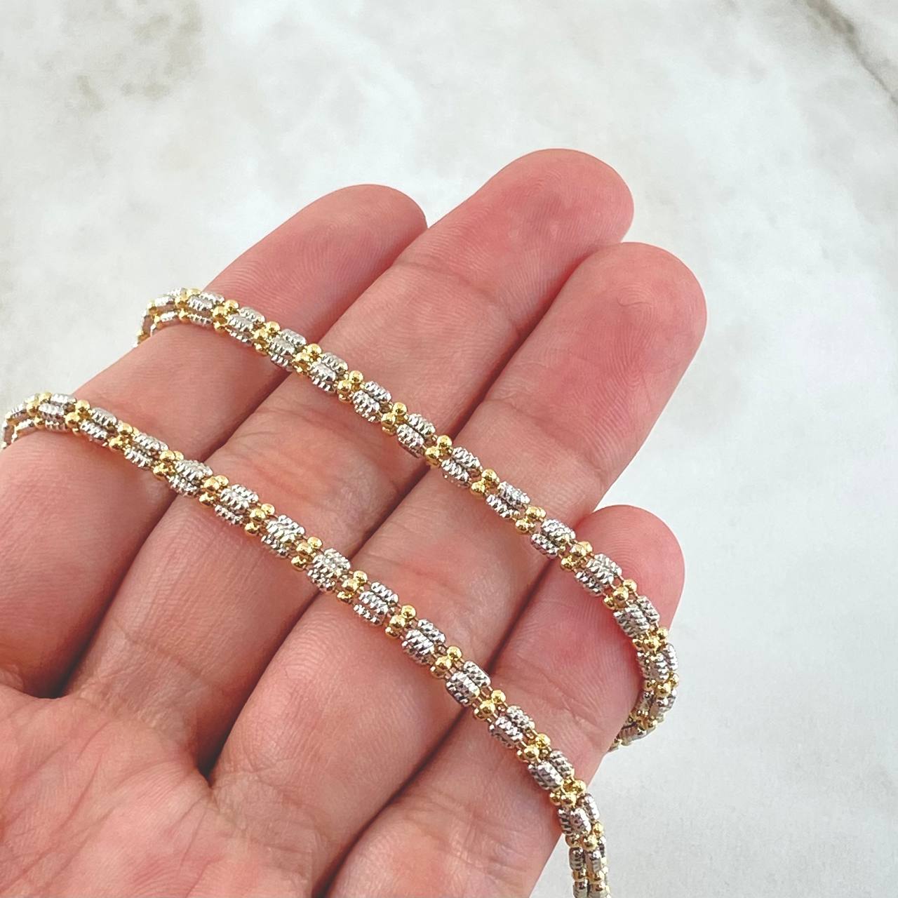 Cadena Ice 22.3gr / 60cm / Dos Oros Amarillo Blanco +4 18K