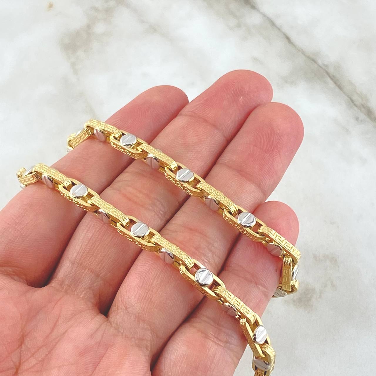 Click Screw Tribal Chain 18.85gr / 23.6in / Two Tone Yellow White 18K +4$