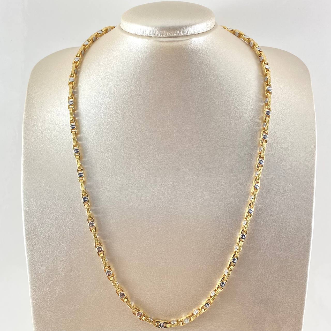 Cadena Click Tornillo Tribal 18.9gr / 60cm / Dos Oros Amarillo Blanco +4 18K