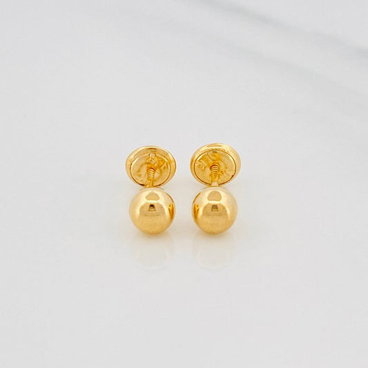 Stud Earrings Bead 0.7gr / 6mm Polished 18K Yellow Gold &