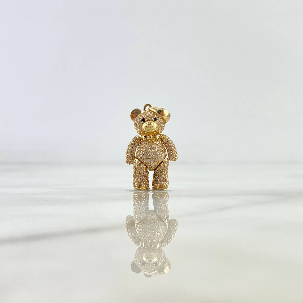 Pendant Articulated Bear Bow Tie 8.1gr / 3.5cm / White Zircons Black Eyes 18K Yellow Gold