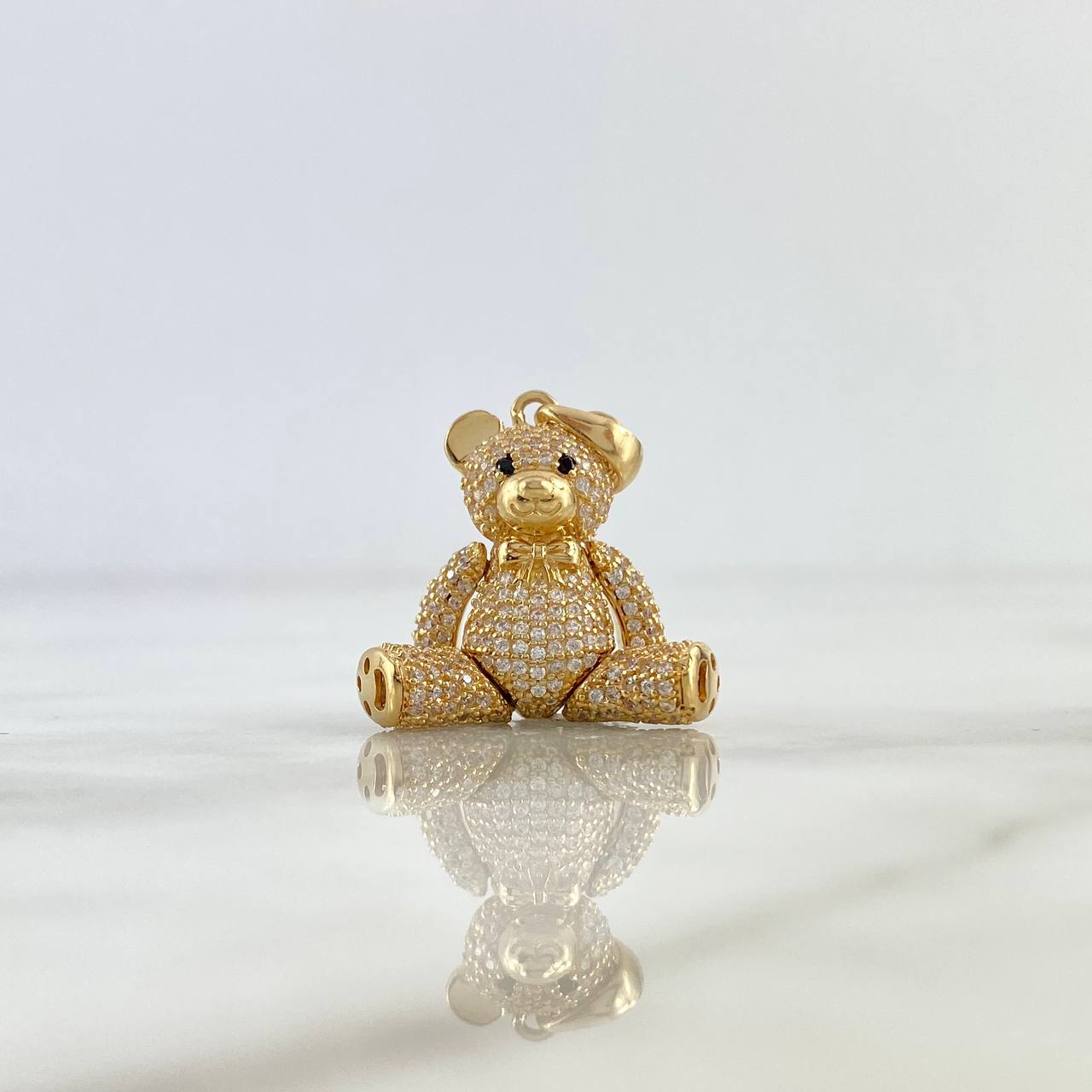 Pendant Articulated Bear Bow Tie 8.1gr / 3.5cm / White Zircons Black Eyes 18K Yellow Gold