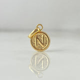 Dije Letra N 0.4gr / 1.5cm / Circular Texturizado Oro Amarillo ©