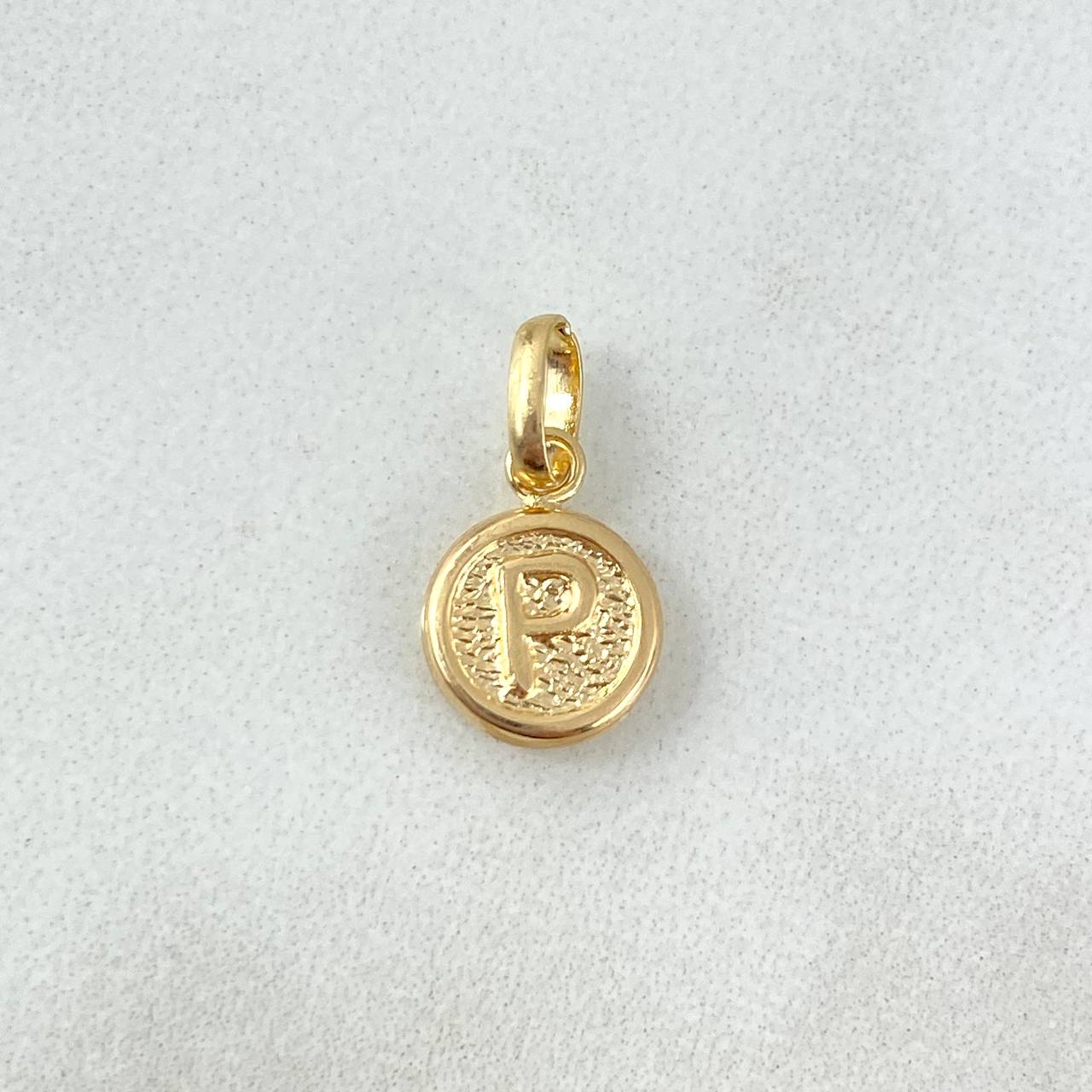 Pendant Letter P 0.4gr / 1.5cm / Textured Circle Yellow Gold