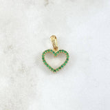 Pendant Double-sided Heart Silhouette 1.55gr / 2cm / White and Green Zircons 18K Yellow Gold