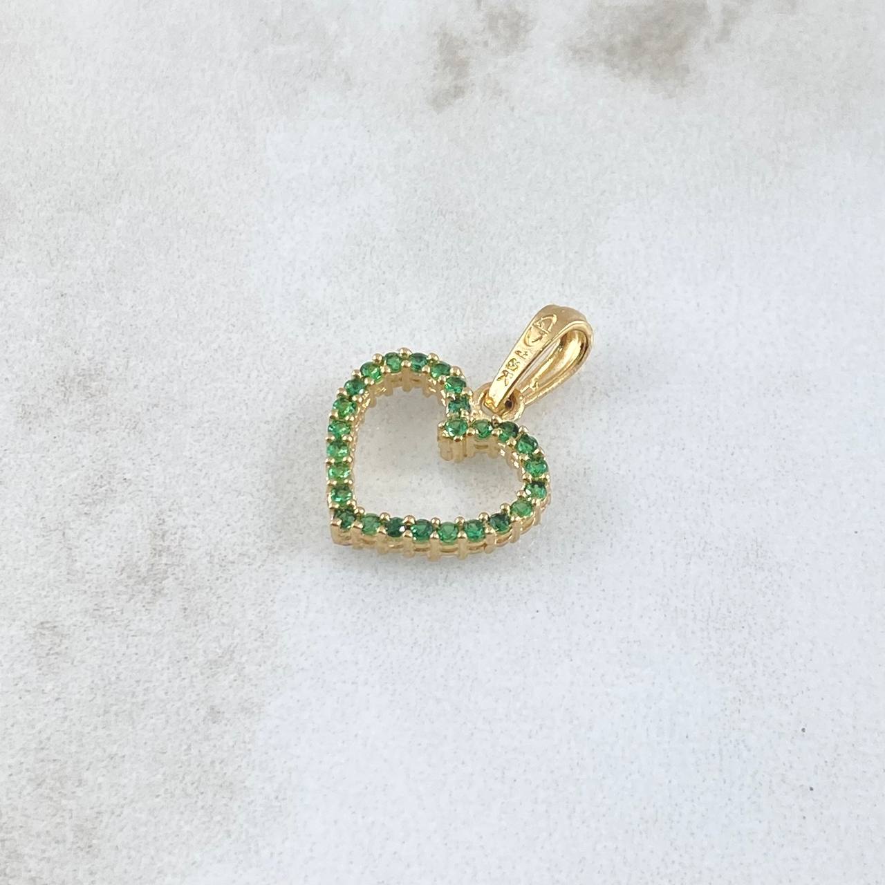 Pendant Double-sided Heart Silhouette 1.55gr / 2cm / White and Green Zircons 18K Yellow Gold