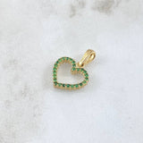 Pendant Double-sided Heart Silhouette 1.55gr / 2cm / White and Green Zircons 18K Yellow Gold