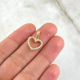 Pendant Double-sided Heart Silhouette 1.55gr / 2cm / White and Green Zircons 18K Yellow Gold