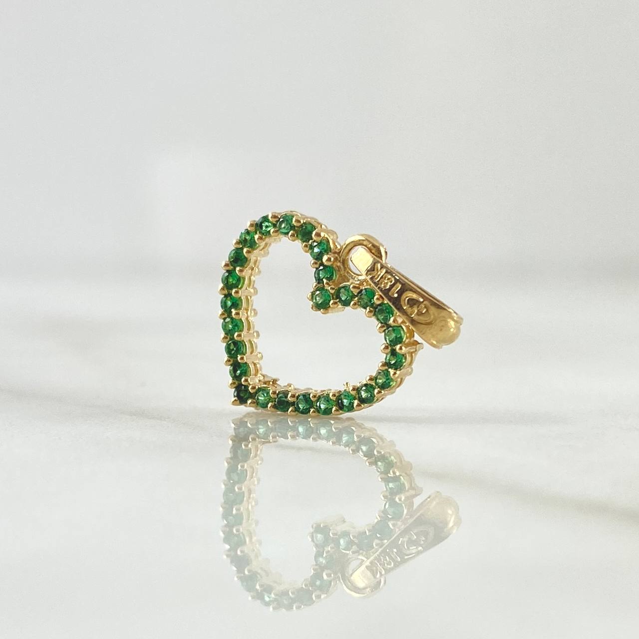 Pendant Double-sided Heart Silhouette 1.55gr / 2cm / White and Green Zircons 18K Yellow Gold