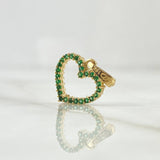 Pendant Double-sided Heart Silhouette 1.55gr / 2cm / White and Green Zircons 18K Yellow Gold