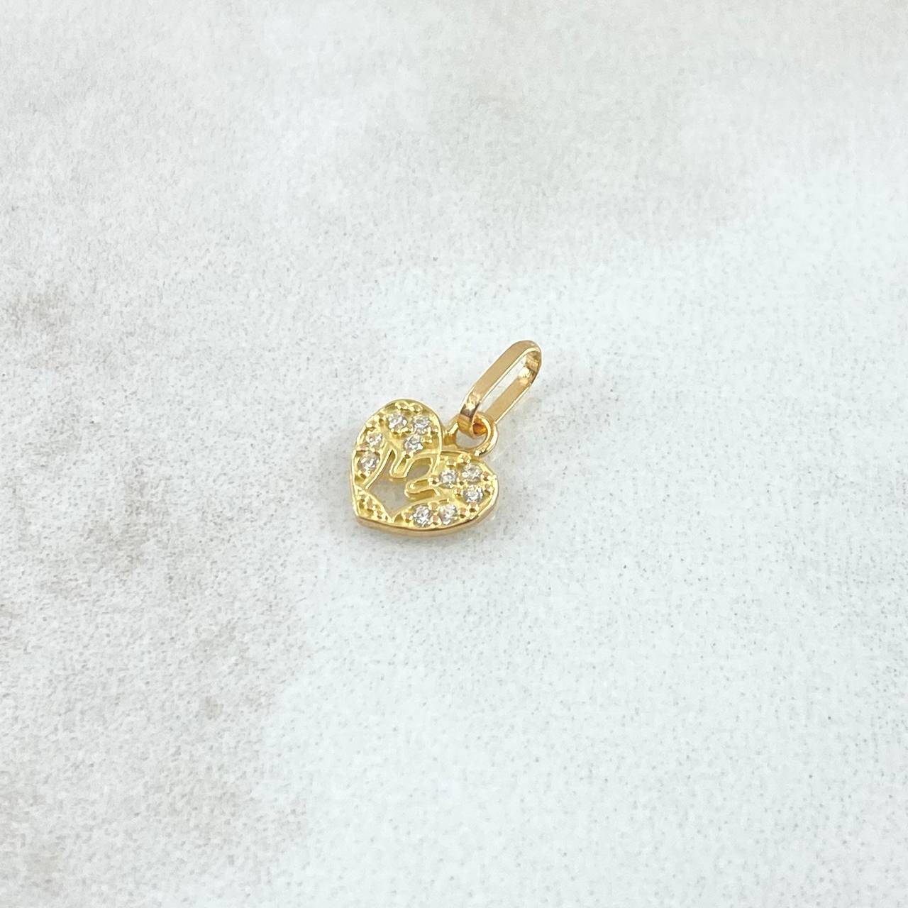 Pendant Heart Crown 0.35gr / 1.1cm / White Zircons 18K Yellow Gold ©
