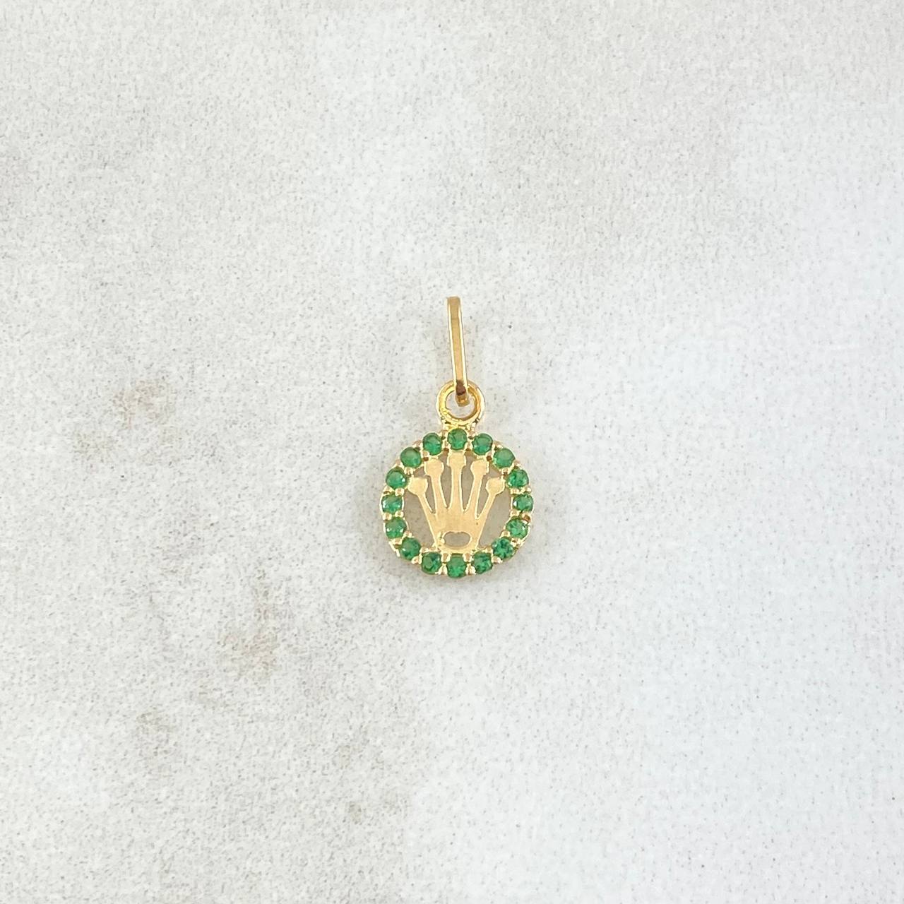 Pendant Corona RX 0.35gr / 1.3cm / Circle - Green Zircons 18K Yellow Gold ©