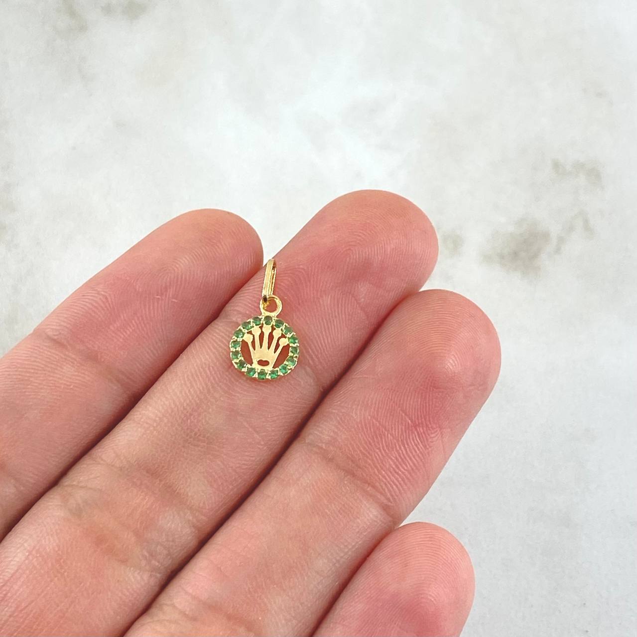 Pendant Corona RX 0.35gr / 1.3cm / Circle - Green Zircons 18K Yellow Gold ©