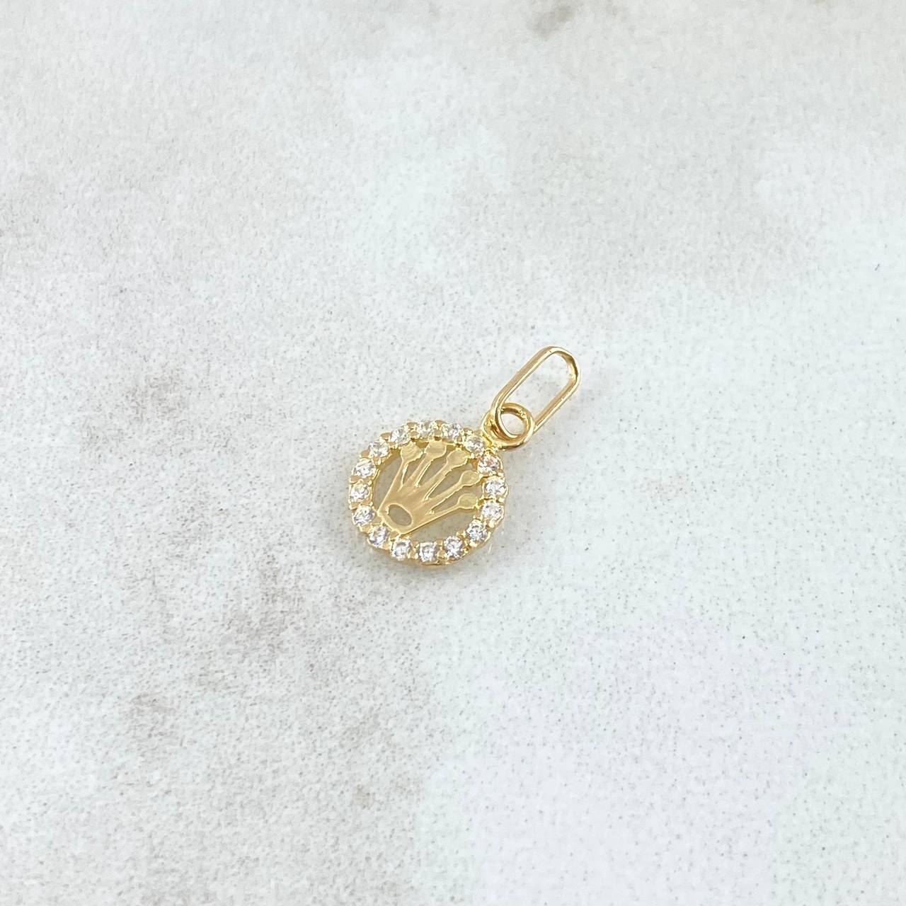Dije Corona RX 0.4gr / 1.3cm / Circulo - Circones Blancos Oro Amarillo 18K ©