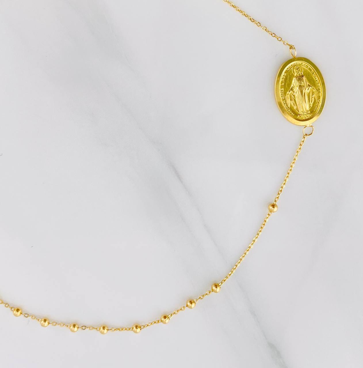 Pulso Aro Seguido Virgen de la Milagrosa 2.2g / 8 3/4 in / 0.82mm Oro Amarillo 18K