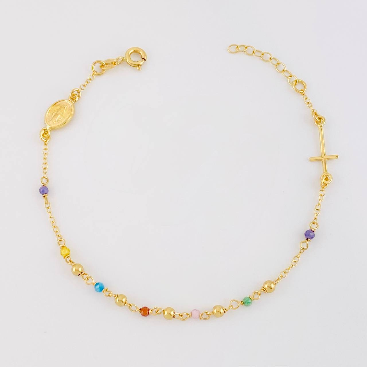 Bracelet Adjustable Denario Miraculous Virgin 2g / 7 in - 6 1/4 in / 2.6mm Yellow Gold 18K