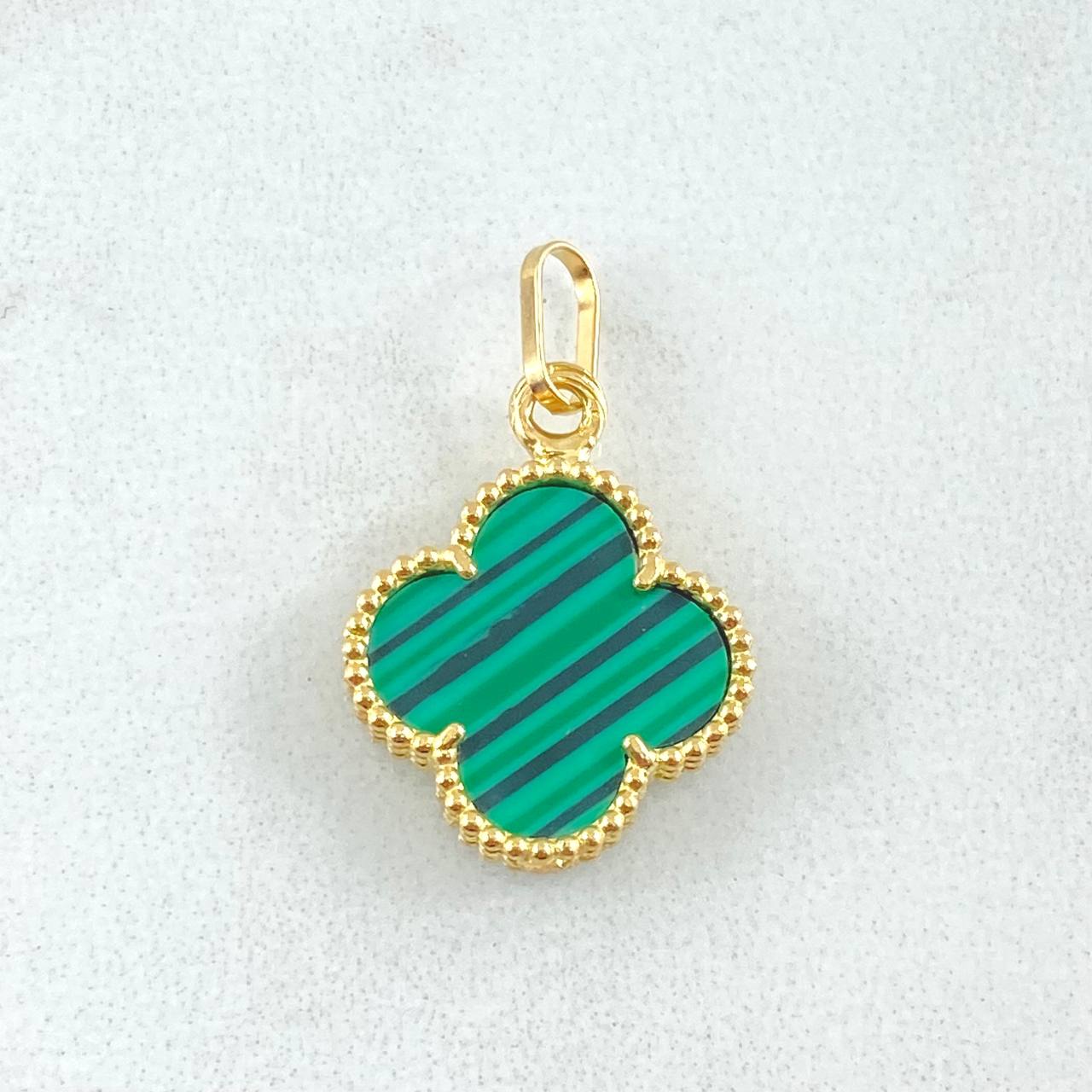Clover Pendant Green 1.8gr / 3/4 in / 18K Yellow Gold Nac.Esp.