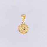 Dije Mate Letra S Bordeado 0.4g / 1/2 in Oro Amarillo 18K