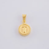 Pendant Matte Letter T Bordered 0.45g / 1/2 in Yellow Gold 18K