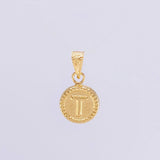Pendant Matte Letter T Bordered 0.45g / 1/2 in Yellow Gold 18K