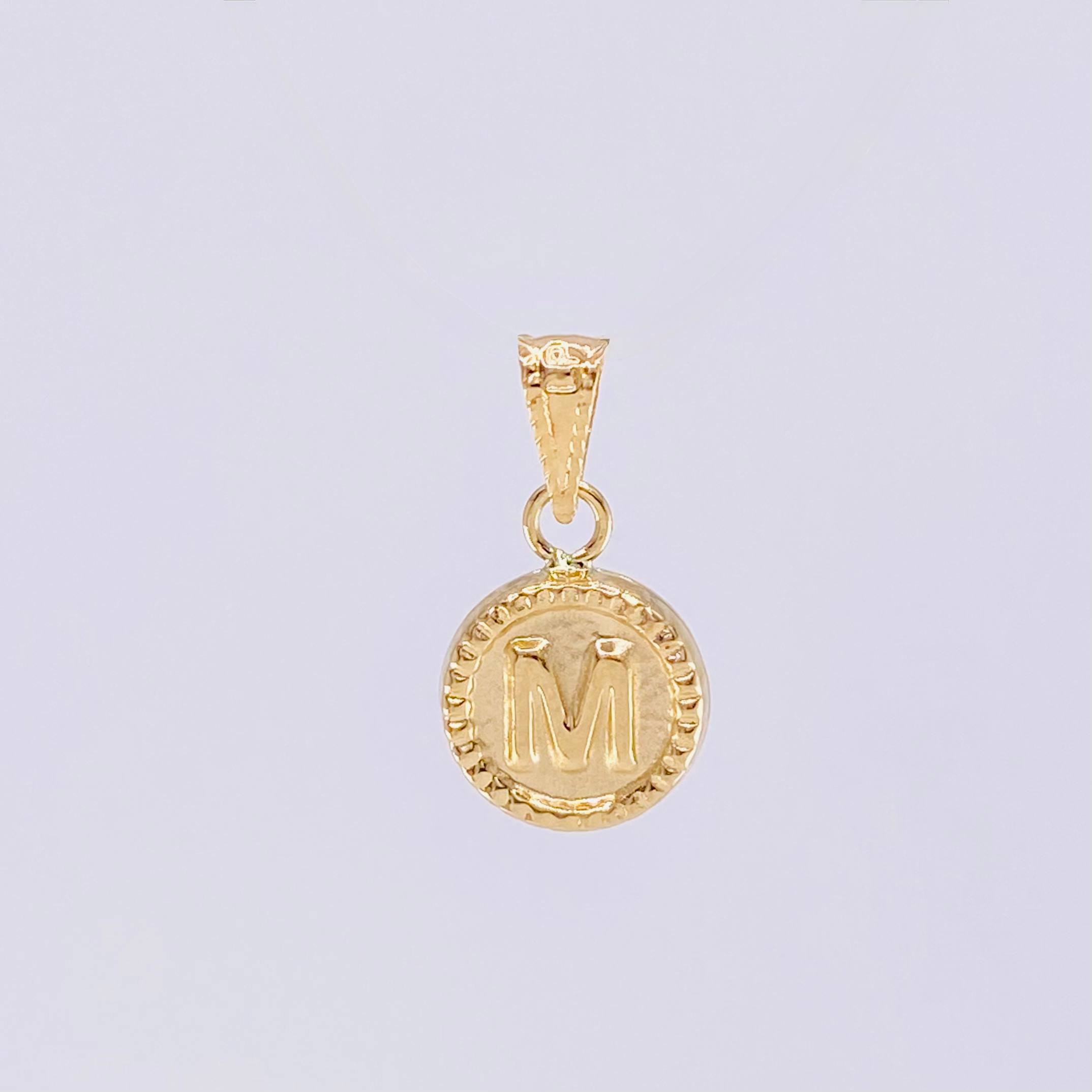 Pendant Matte Letter M Bordered 0.4g / 1/2 in Yellow Gold 18K