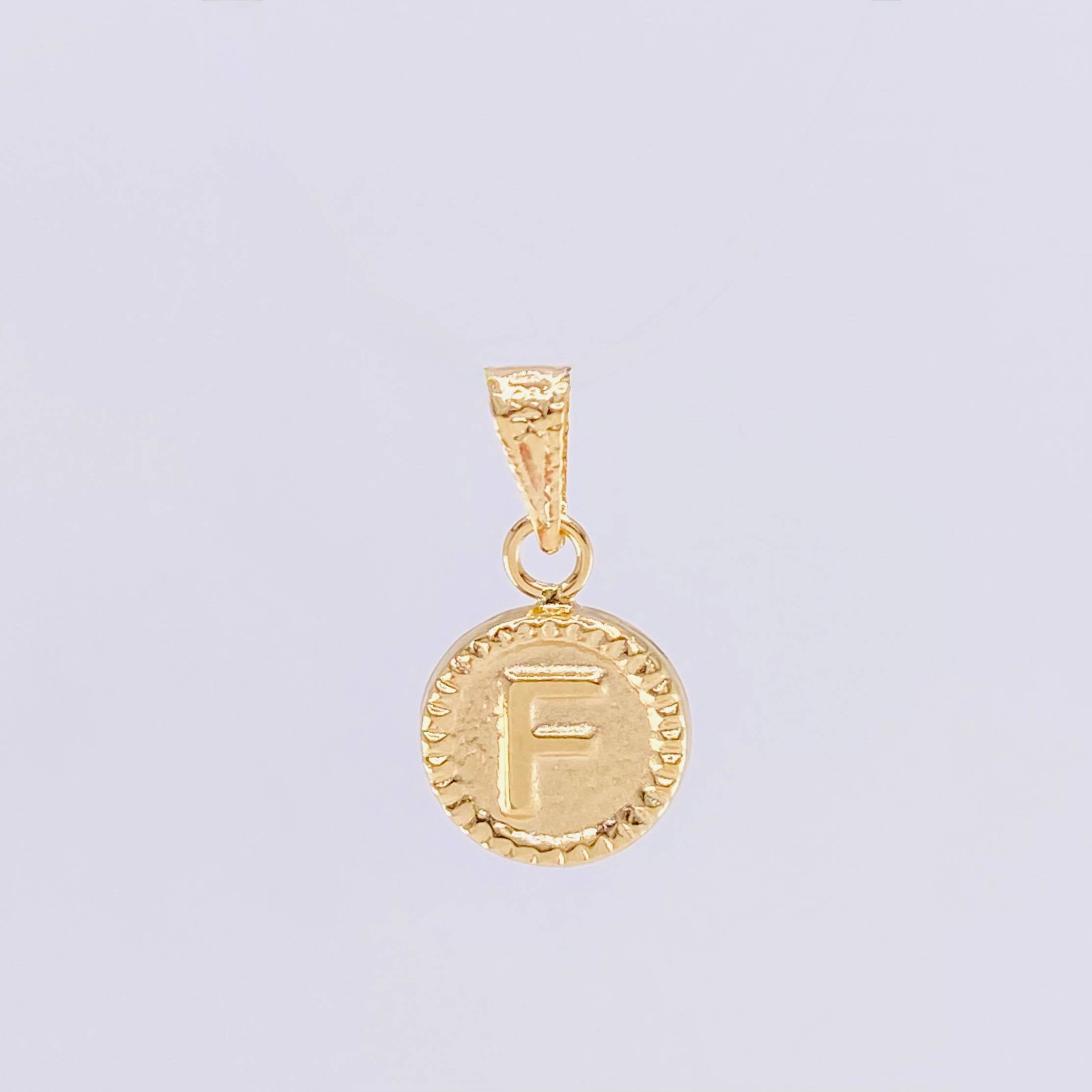 Pendant Matte Letter F Bordered 0.4g / 1/2 in Yellow Gold 18K