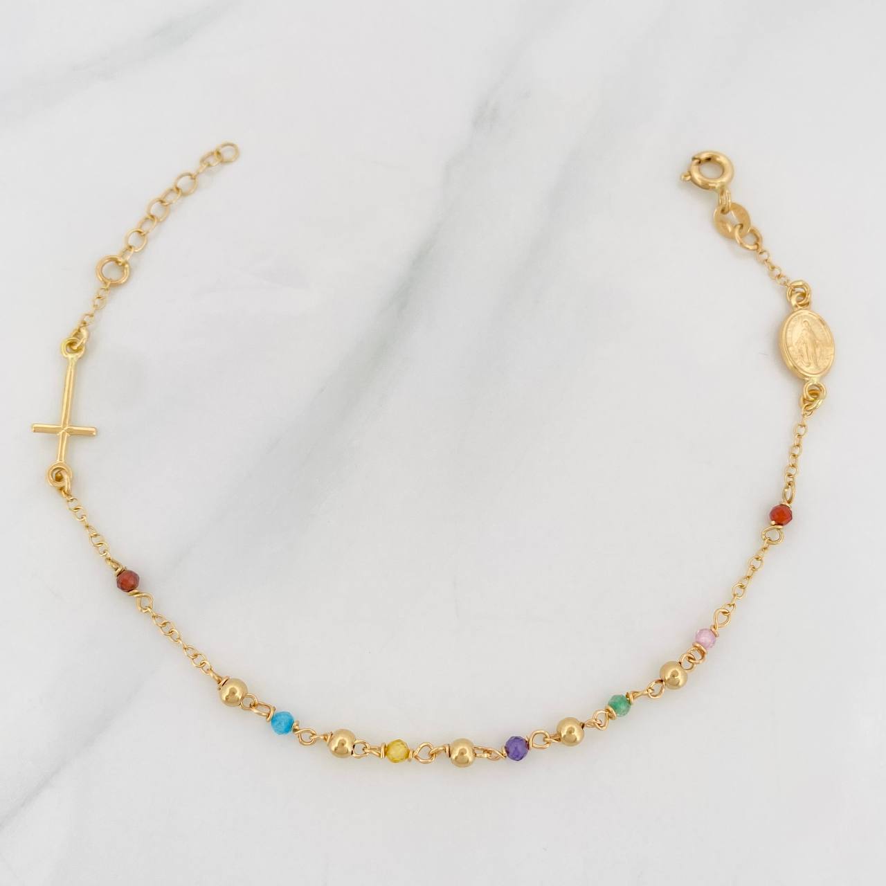 Bracelet Denario Miraculous Virgin 2g / 7 in / 2mm Yellow Gold 18K