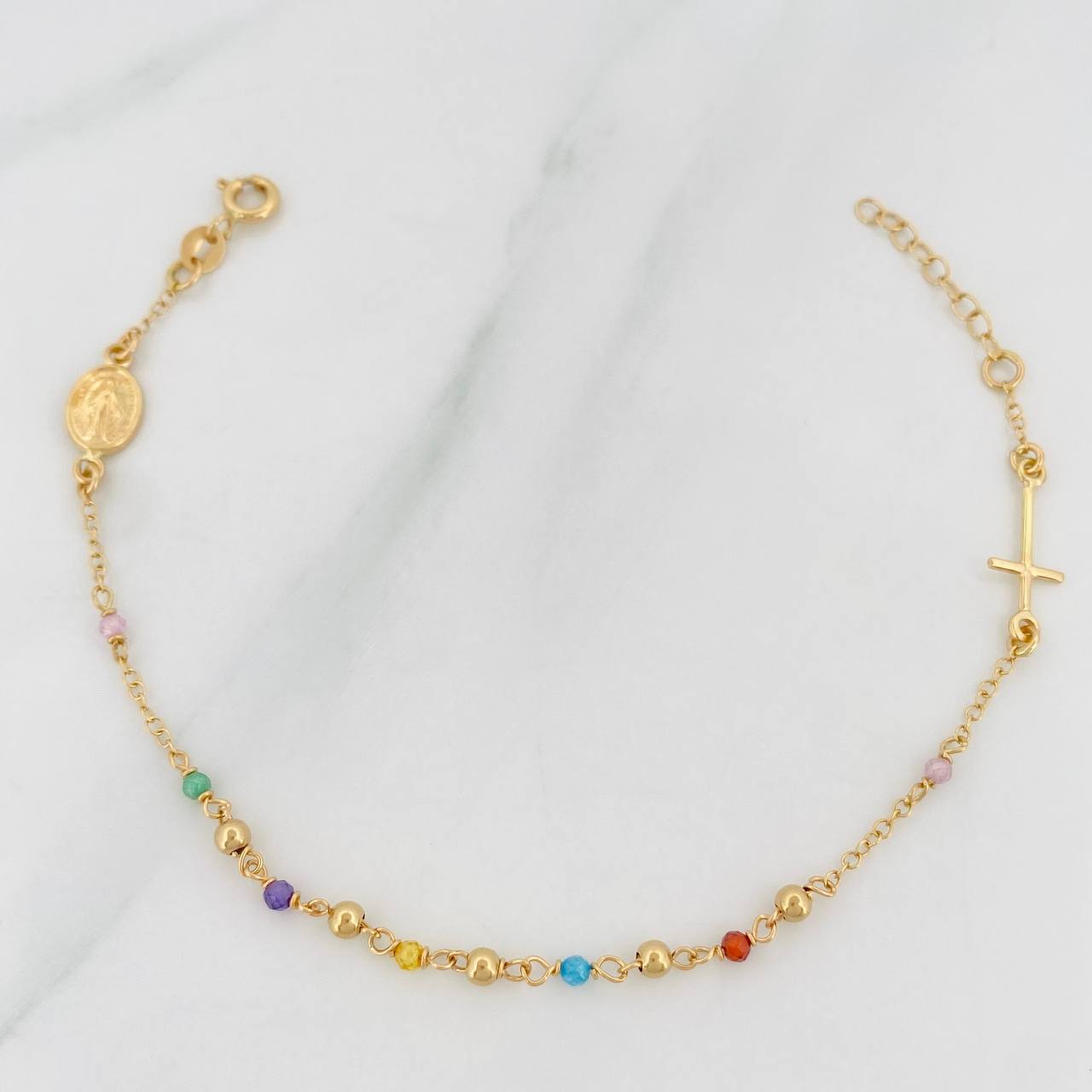 Pulso Denario Virgen Milagrosa 2g / 7 in / 2mm Oro Amarillo 18K