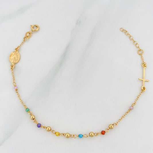 Bracelet Denario Miraculous Virgin 2g / 7 in / 2mm Yellow Gold 18K