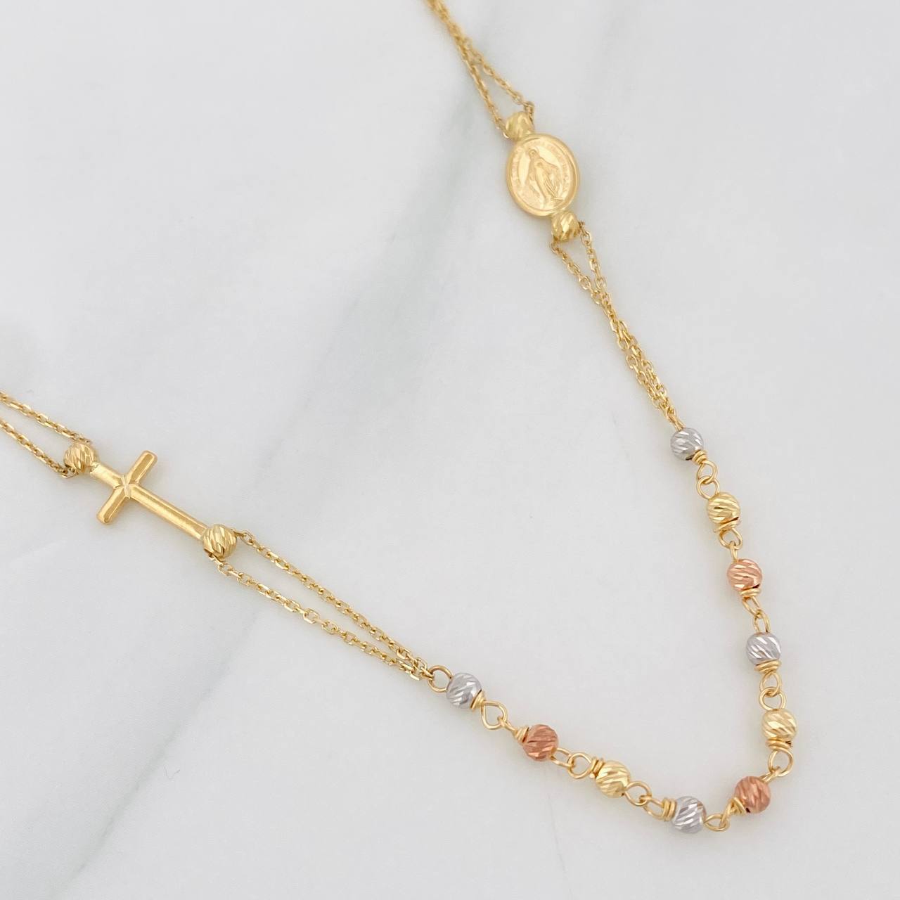 Miraculous Virgin Rosary Chain 3.85g / 18 in / 0.7mm Three Golds 18K