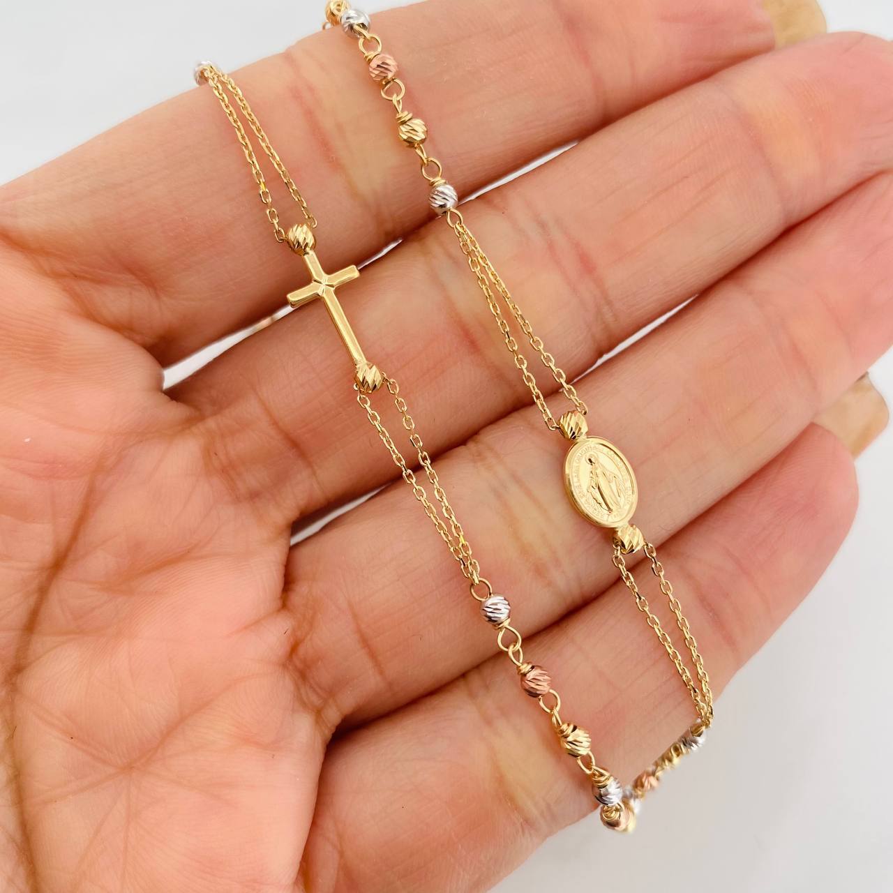 Miraculous Virgin Rosary Chain 3.85g / 18 in / 0.7mm Three Golds 18K