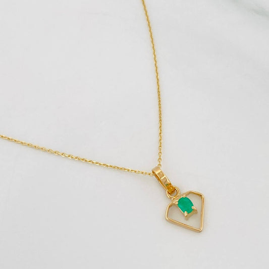 Set Cadena Aro Seguido + Dije Corazon Esmeralda 0.7pts / 1.35g / 20 in Oro Amarillo 18K