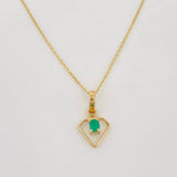 Set Cadena Aro Seguido + Dije Corazon Esmeralda 0.7pts / 1.35g / 20 in Oro Amarillo 18K