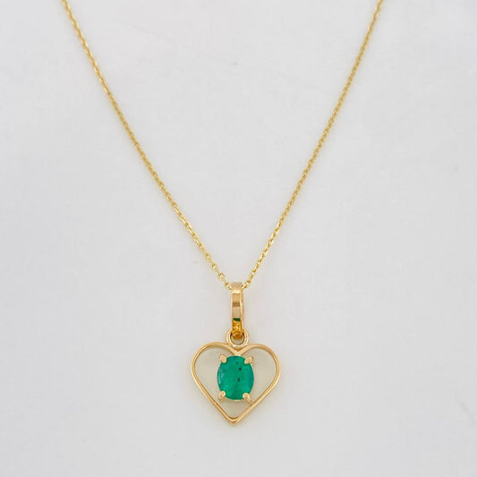 Set Cadena Aro Seguido + Dije Corazon Esmeralda 0.6pts / 1.3g / 20 in Oro Amarillo 18K