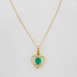 Set Cadena Aro Seguido + Dije Corazon Esmeralda 0.6pts / 1.3g / 20 in Oro Amarillo 18K