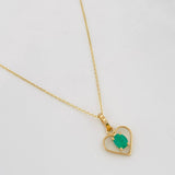 Set Cadena Aro Seguido + Dije Corazon Esmeralda 0.6pts / 1.3g / 20 in Oro Amarillo 18K