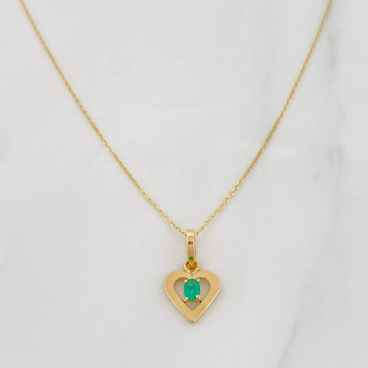 Set Cadena Aro Seguido + Dije Corazon Esmeralda 0.8pts / 1.4g / 20 in Oro Amarillo 18K