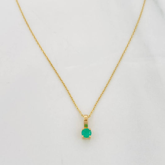 Set Cadena Aro Seguido + Dije Circulo Esmeralda 0.8pts / 1.1g / 20 in Oro Amarillo 18K