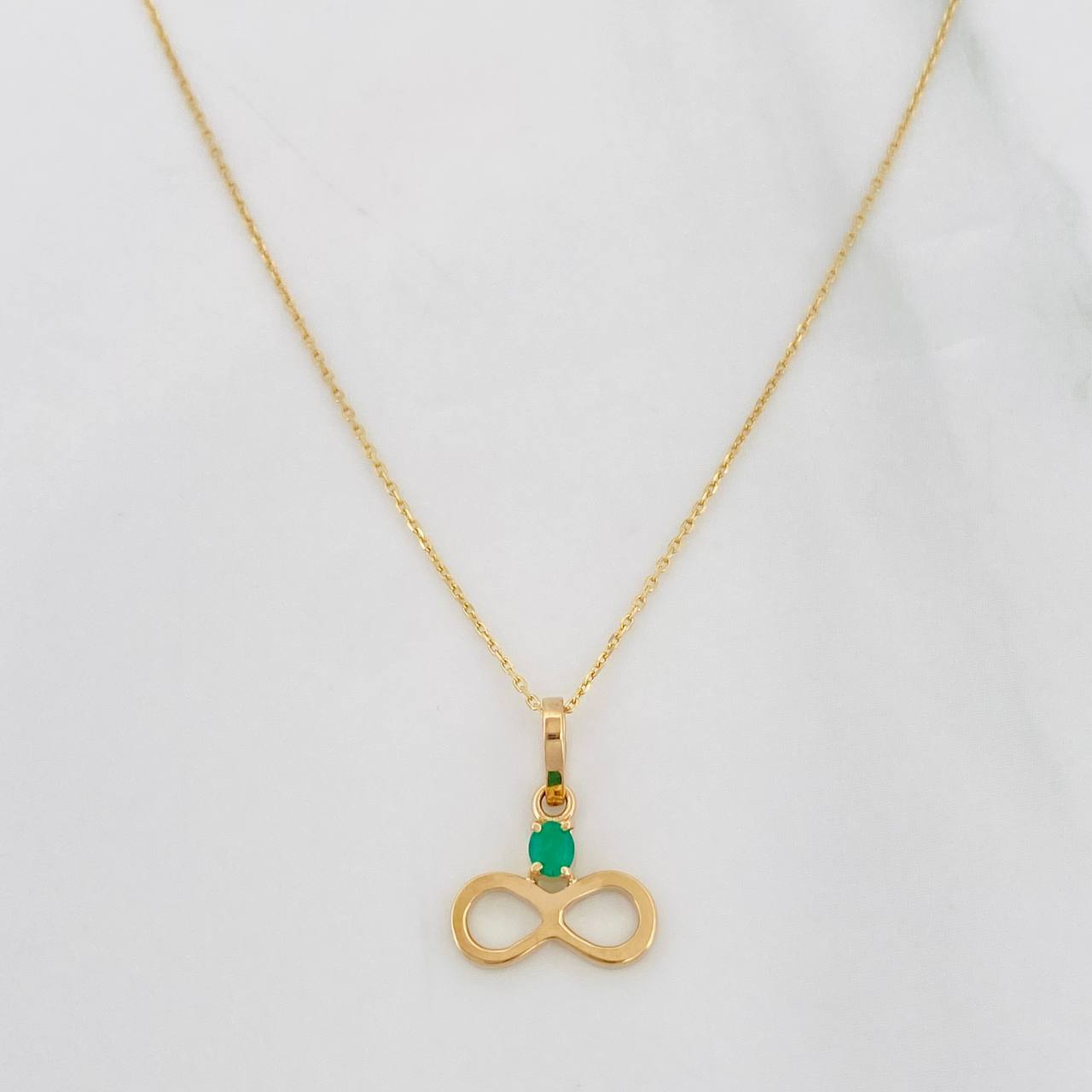 Set Classic Link Chain + Infinity Pendant Emerald 0.7pts / 1.45g / 20 in Yellow Gold 18K
