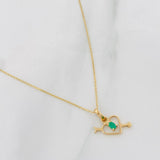 Set Cadena Aro Seguido + Dije Corazon Flechado Esmeralda 0.5pts / 1.35g / 20 in Oro Amarillo 18K